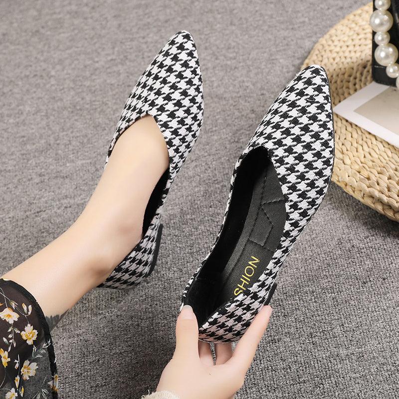 Women's Houndstooth Ballet Flats Soft Sole Slip On Shoes