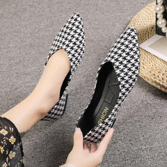 Women's Houndstooth Ballet Flats Soft Sole Slip On Shoes