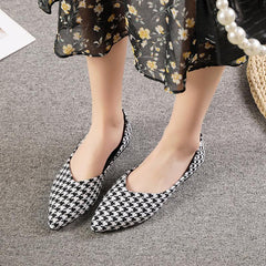 Women's Houndstooth Ballet Flats Soft Sole Slip On Shoes