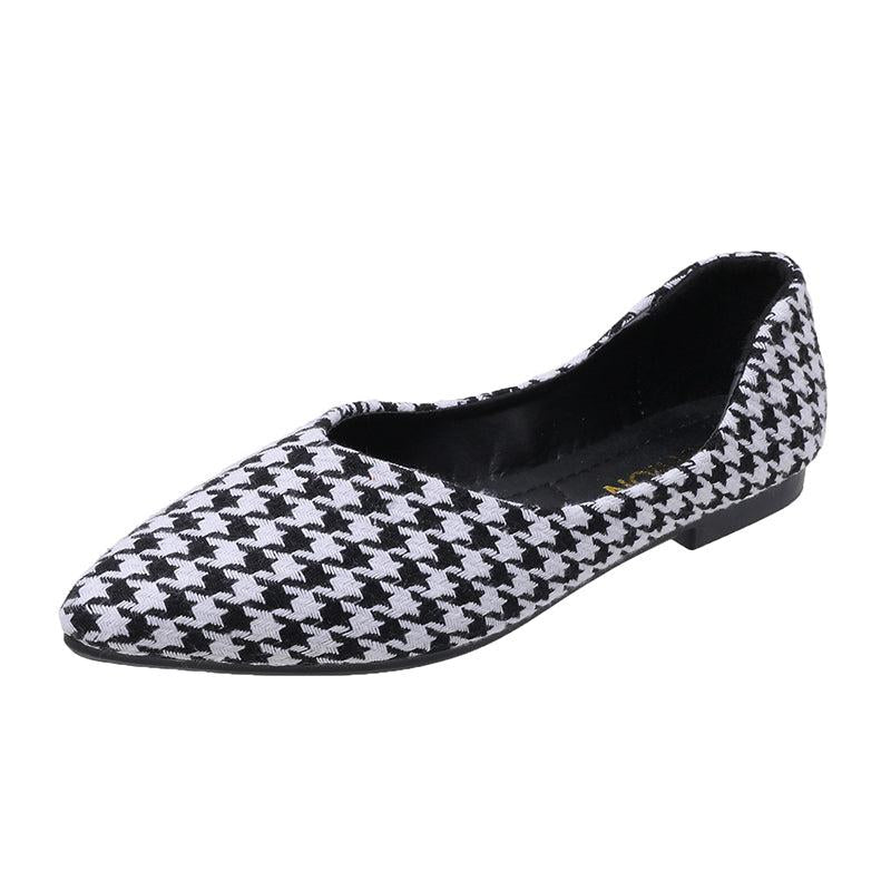 Women's Houndstooth Ballet Flats Soft Sole Slip On Shoes
