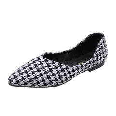 Women's Houndstooth Ballet Flats Soft Sole Slip On Shoes