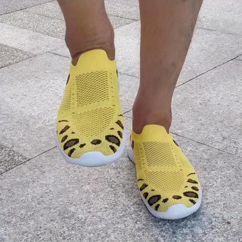 Leopard Print Sock Shoes Breathable Low Top Casual Walking Shoes
