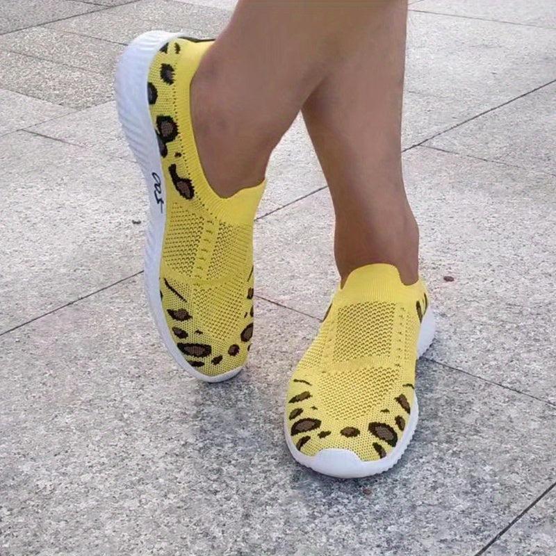 Leopard Print Sock Shoes Breathable Low Top Casual Walking Shoes