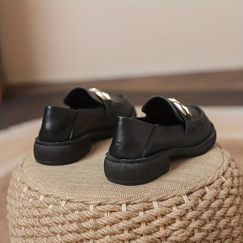 Metallic Decor Chunky Heel Loafers Slip On Shoes
