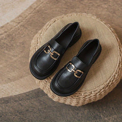 Metallic Decor Chunky Heel Loafers Slip On Shoes