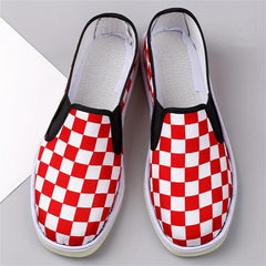 Women's Checkerboard Flat Canvas Shoes Slip On Loafers Casual Low Top Sneakers