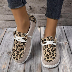 Women's Casual Flat Loafers Canvas Lightweight Lace Up Slip On Shoes