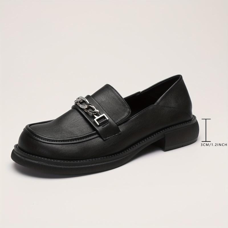 Women's Chain Decor Loafers Thick Sole Slip On Casual & Preppy Shoes