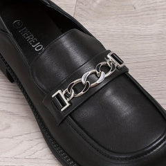 Women's Chain Decor Loafers Thick Sole Slip On Casual & Preppy Shoes