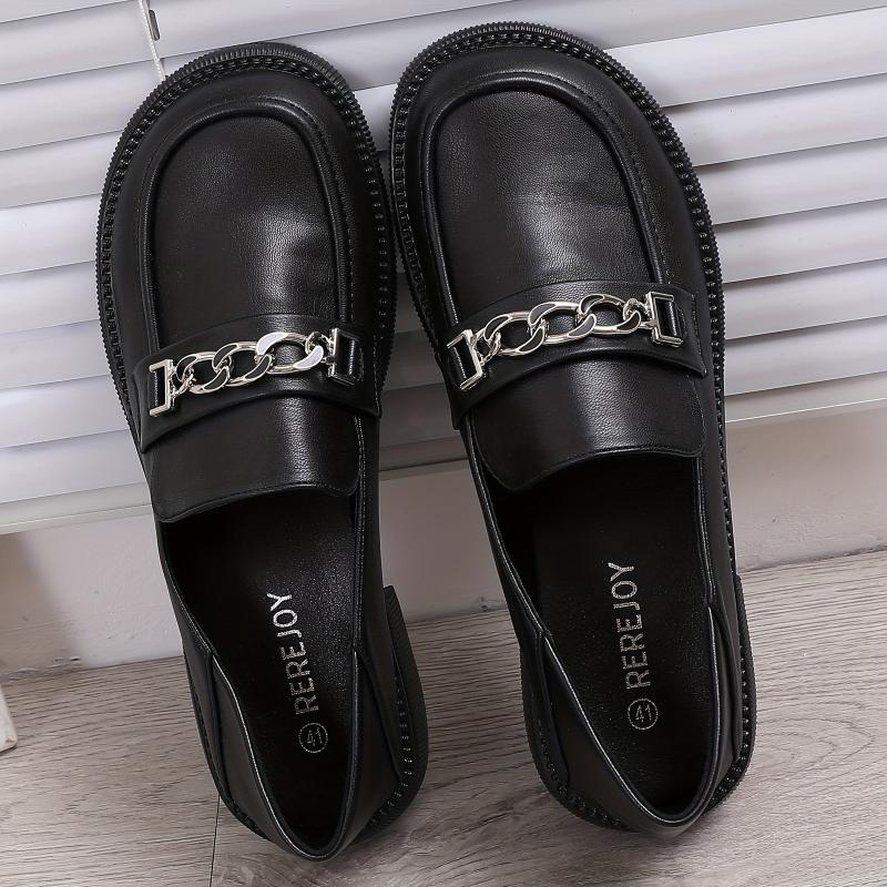 Women's Chain Decor Loafers Thick Sole Slip On Casual & Preppy Shoes