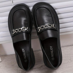 Women's Chain Decor Loafers Thick Sole Slip On Casual & Preppy Shoes
