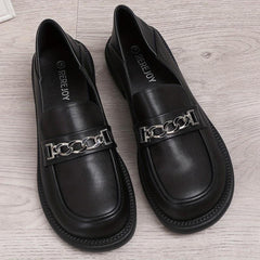 Women's Chain Decor Loafers Thick Sole Slip On Casual & Preppy Shoes