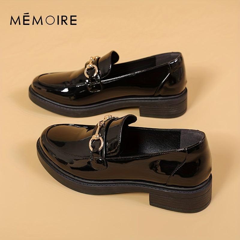 Women's Buckle Chunky Loafers Patent Leather Shoes