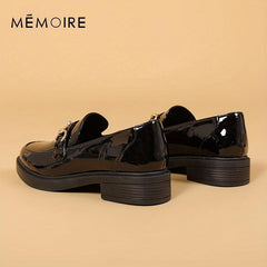 Women's Buckle Chunky Loafers Patent Leather Shoes
