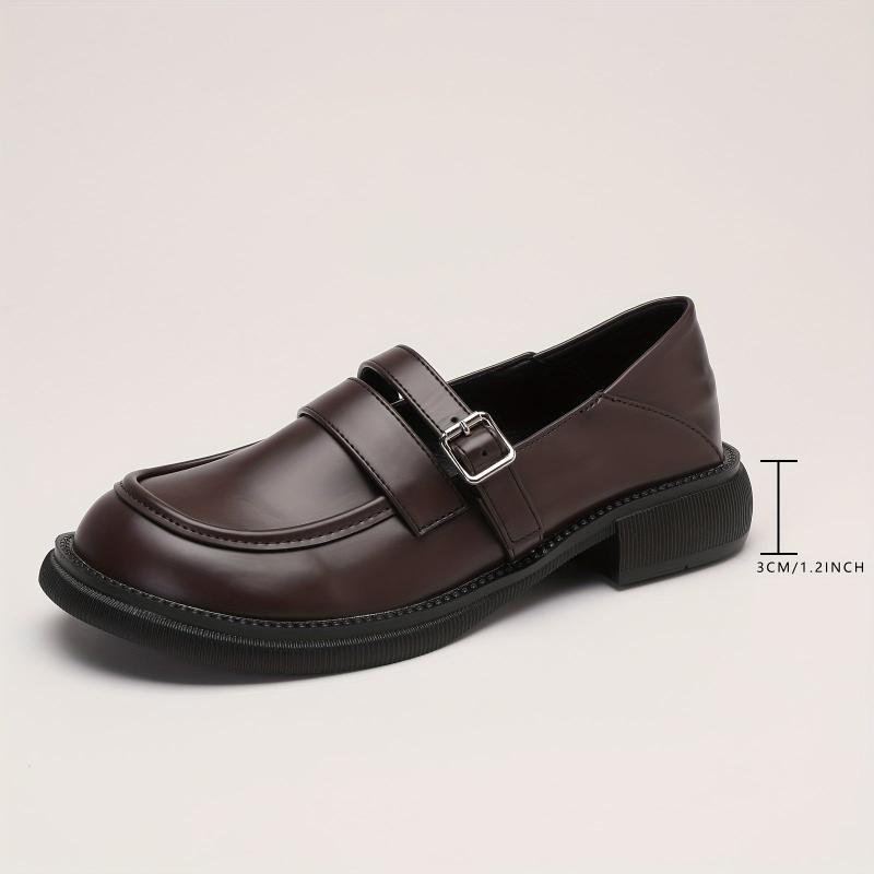 Women's Chunky Heel Loafers British Style Buckle Strap Shoes