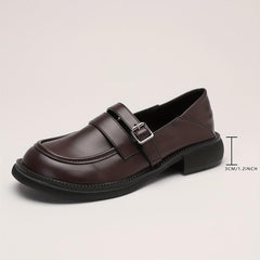 Women's Chunky Heel Loafers British Style Buckle Strap Shoes