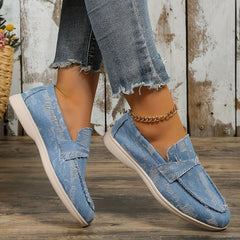 Women's Denim Flat Loafers Slip On Walking Shoes Casual Flats