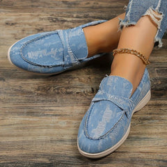 Women's Denim Flat Loafers Slip On Walking Shoes Casual Flats