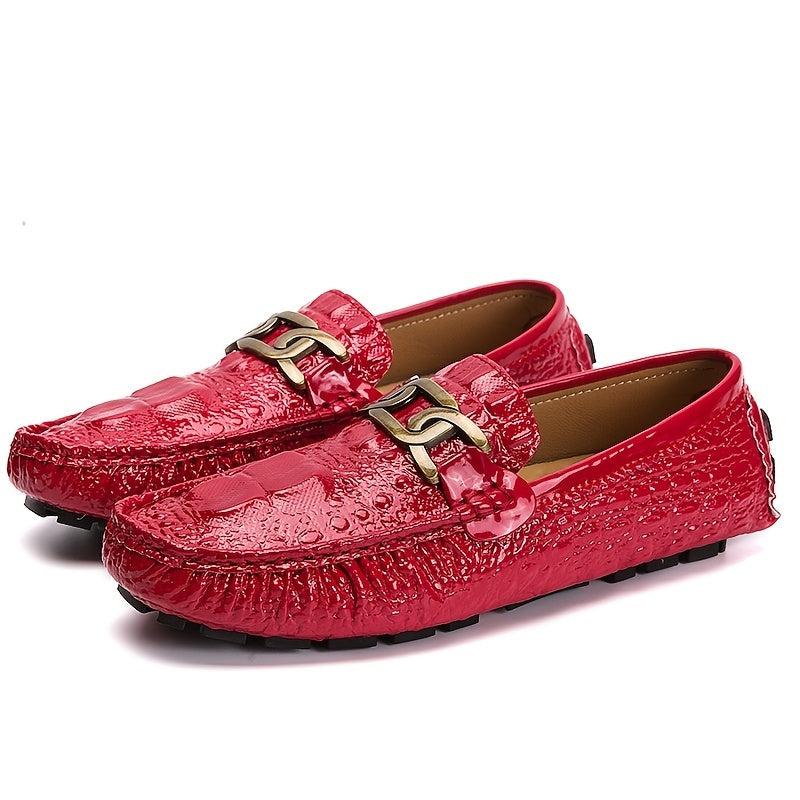 Red Metal Buckled Loafers Anti slip Round Toe Flat Casual Shoes