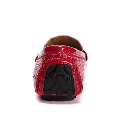 Red Metal Buckled Loafers Anti slip Round Toe Flat Casual Shoes