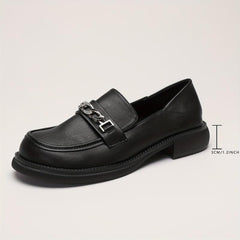 Chain Decor Chunky Heel Loafers British Style Work Shoes