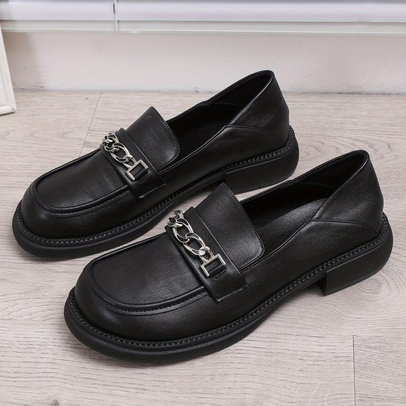 Chain Decor Chunky Heel Loafers British Style Work Shoes