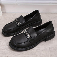 Chain Decor Chunky Heel Loafers British Style Work Shoes