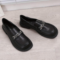 Chain Decor Chunky Heel Loafers British Style Work Shoes