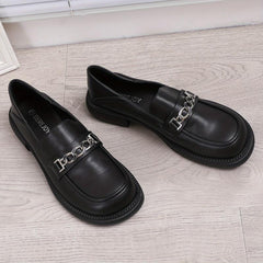 Chain Decor Chunky Heel Loafers British Style Work Shoes