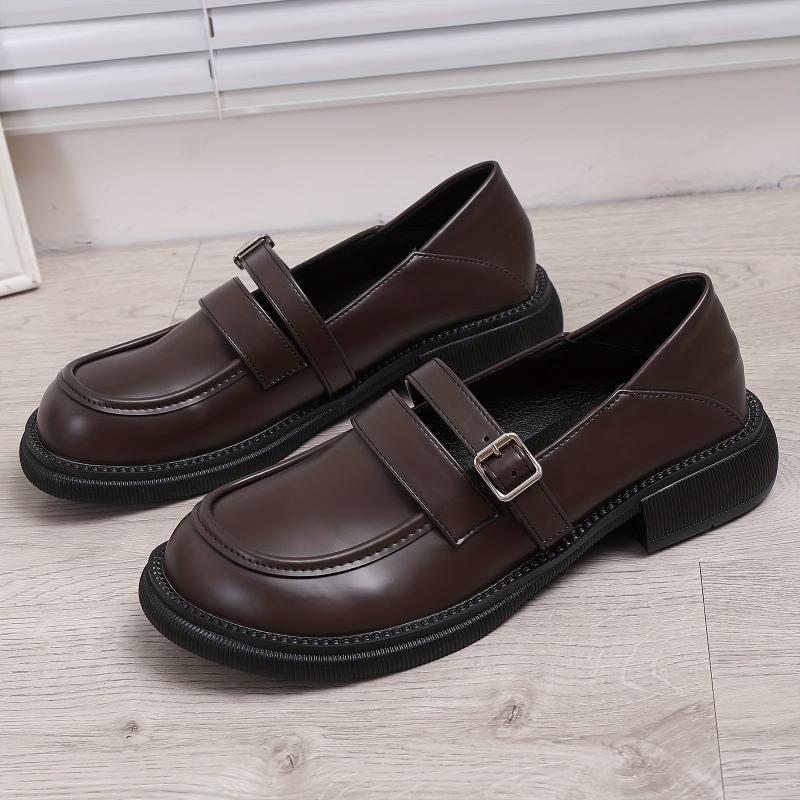 Women's Retro Chunky Heel Loafers Buckle Strap Comfortable Walking Shoes