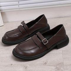 Women's Retro Chunky Heel Loafers Buckle Strap Comfortable Walking Shoes