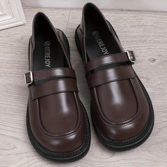 Women's Retro Chunky Heel Loafers Buckle Strap Comfortable Walking Shoes