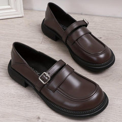 Women's Retro Chunky Heel Loafers Buckle Strap Comfortable Walking Shoes
