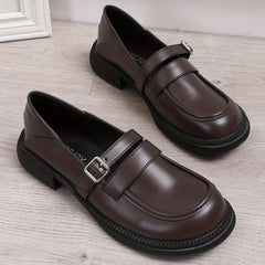 Women's Retro Chunky Heel Loafers Buckle Strap Comfortable Walking Shoes