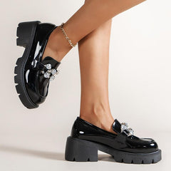 Women's Rhinestone Platform Loafers Slip On Shoes