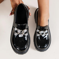 Women's Rhinestone Platform Loafers Slip On Shoes