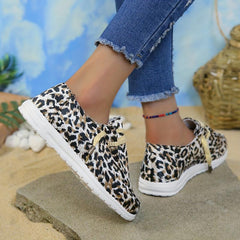Leopard Print Canvas Shoes Lightweight Lace Up Walking Shoes