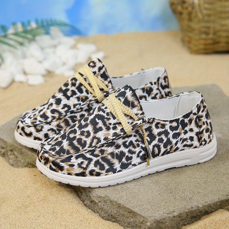 Leopard Print Canvas Shoes Lightweight Lace Up Walking Shoes