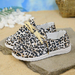 Leopard Print Canvas Shoes Lightweight Lace Up Walking Shoes