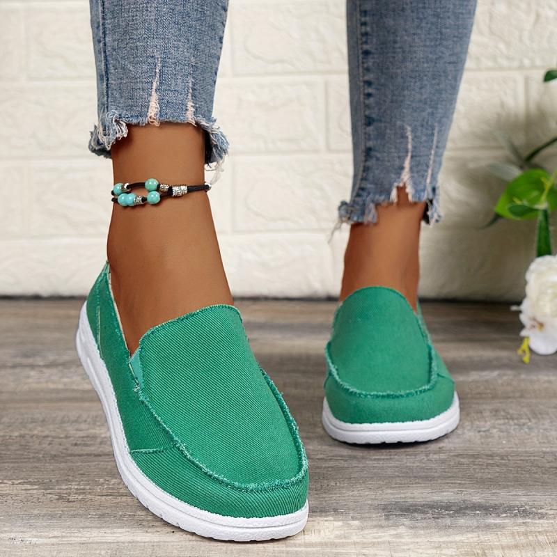 Flat Canvas Shoes Women Slip On Low Top Sneakers Casual Walking Trainers