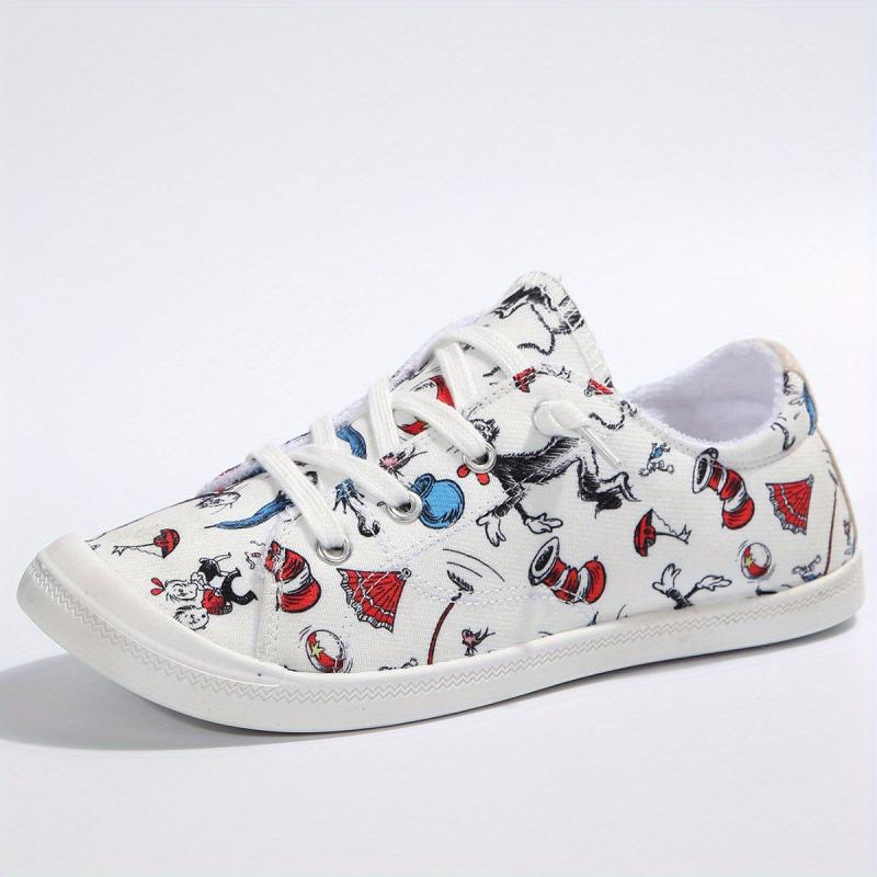 Women's Cartoon Print Canvas Low Top Flat Walking Shoes