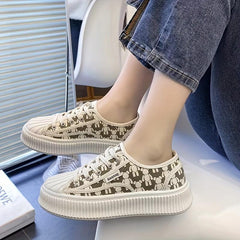 Women's Bear Print Canvas Sneakers Platform Shoes