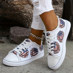 Women's Flag Flower Pattern Canvas Shoes Casual Lace Up Outdoor Shoes