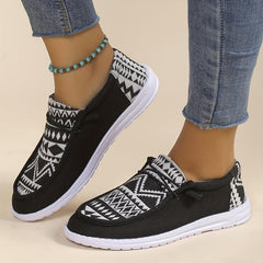 Women's Geometric Pattern Canvas Slip-On Loafers