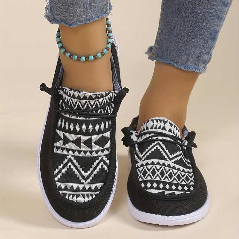 Women's Geometric Pattern Canvas Slip-On Loafers
