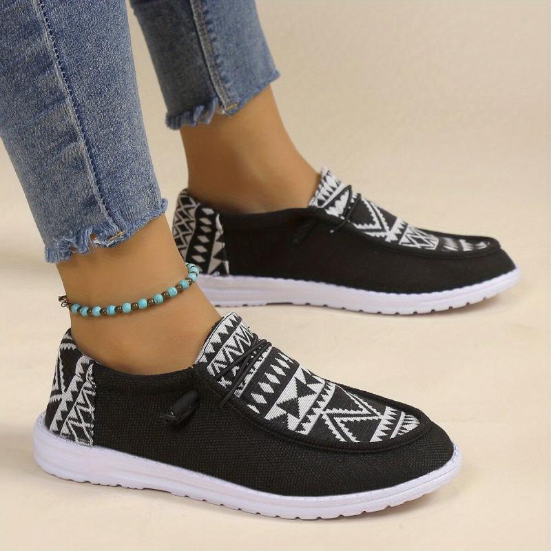 Women's Geometric Pattern Canvas Slip-On Loafers