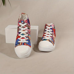 Women's Printed Canvas Mid Top Lace Up Sneakers Lightweight Shoes