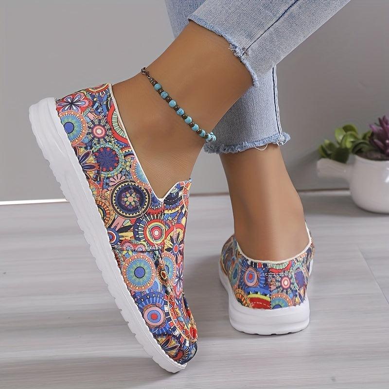 Women's Floral Print Slip On Low Flat Canvas Shoes