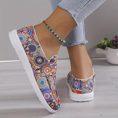 Women's Floral Print Slip On Low Flat Canvas Shoes