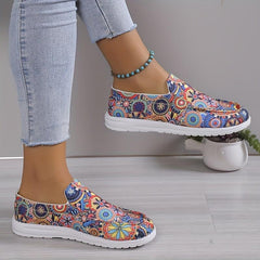 Women's Floral Print Slip On Low Flat Canvas Shoes